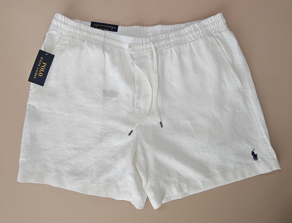 Polo Ralph Lauren Men's White Classic Fit 100% Linen 6" Preppy Shorts XXL